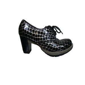 Dr Martens Heeled Laced Booties Shoes Size 6 Danielle‎ 3" heel Black Silver
